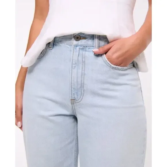 NWT Abercrombie & Fitch Denim Light Blue Wide Leg High Rise Cropped - Picture 8 of 13
